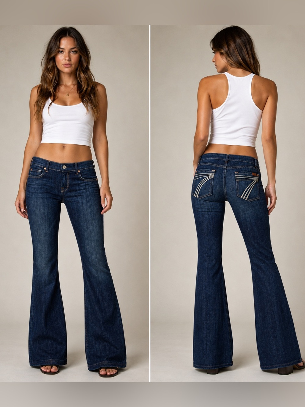 7 For All Mankind Dojo Flare Jeans 29 Low Rise Dark Wash Y2K U115380S $228